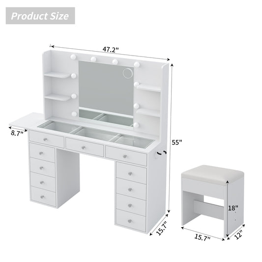 11-Drawer LED Mirror Vanity Desk - Vektaya