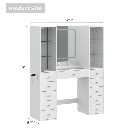 11-Drawer Mirror Vanity Desk - Vektaya