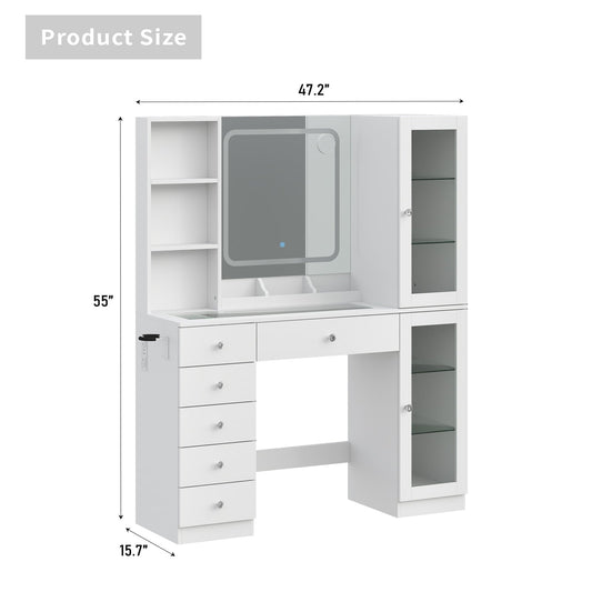 6-Drawer Mirror Vanity Desk - Vektaya