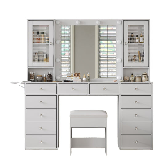 12-Drawer LED Mirror Vanity Desk - Vektaya