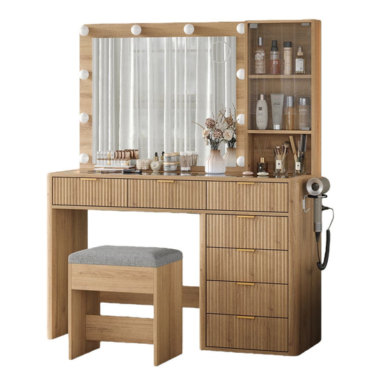 7-Drawer LED Mirror Vanity Desk - Vektaya