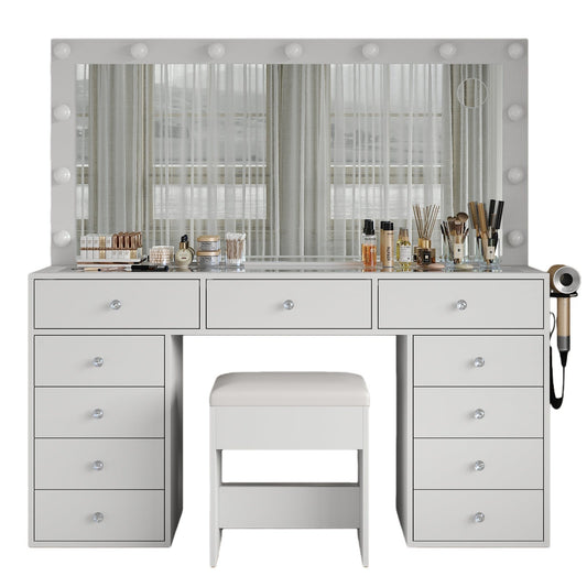11-Drawer LED Mirror Vanity Desk - Vektaya