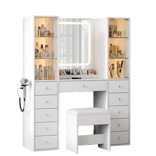11-Drawer Mirror Vanity Desk - Vektaya