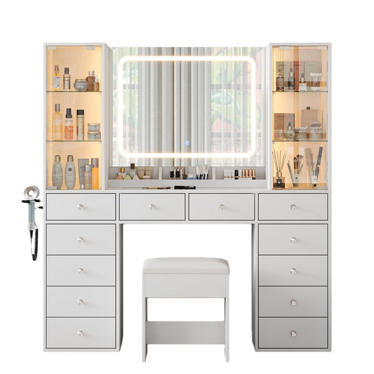 12-Drawer Mirror Vanity Desk - Vektaya