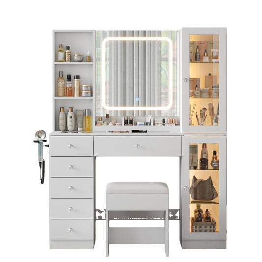 6-Drawer Mirror Vanity Desk - Vektaya