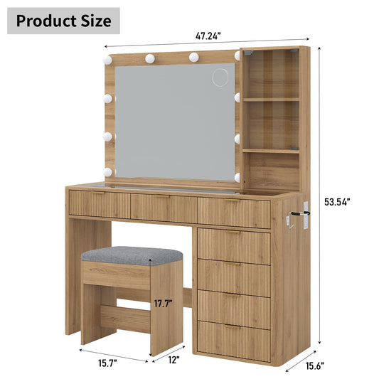 7-Drawer LED Mirror Vanity Desk - Vektaya