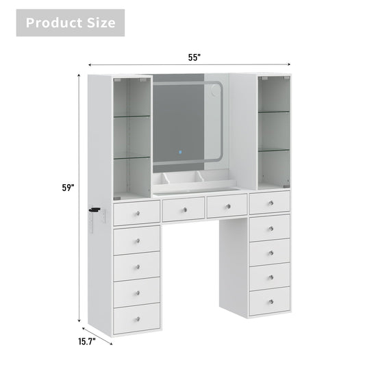 12-Drawer Mirror Vanity Desk - Vektaya